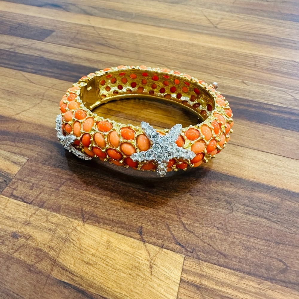 Kenneth Jay Lane vintage coral crystal starfish bracelet